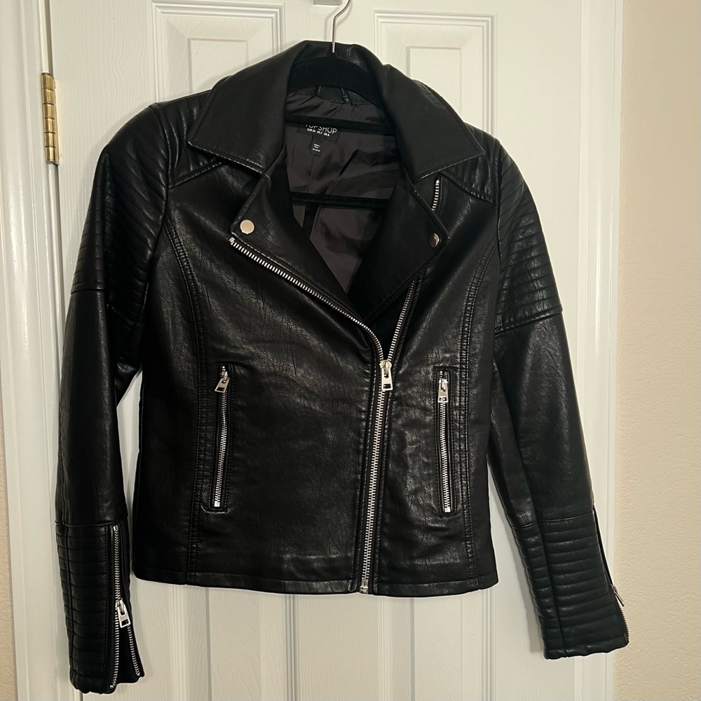 Topshop, Vegan leather biker jacket, women’s size US2
